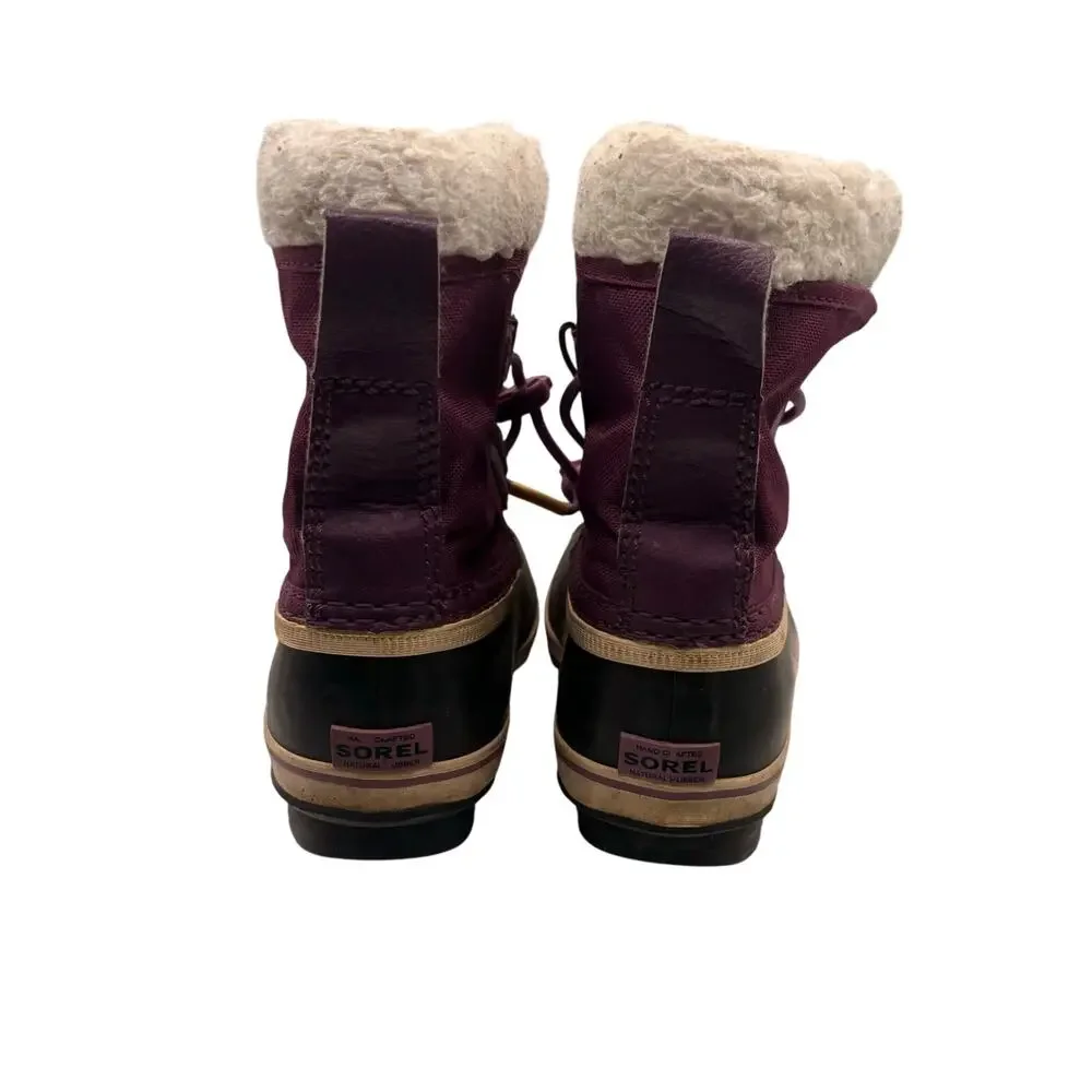 Sorel Winter Boots 11 Purple Black Waterproof Insulated Snow Shoes Winter Cozy